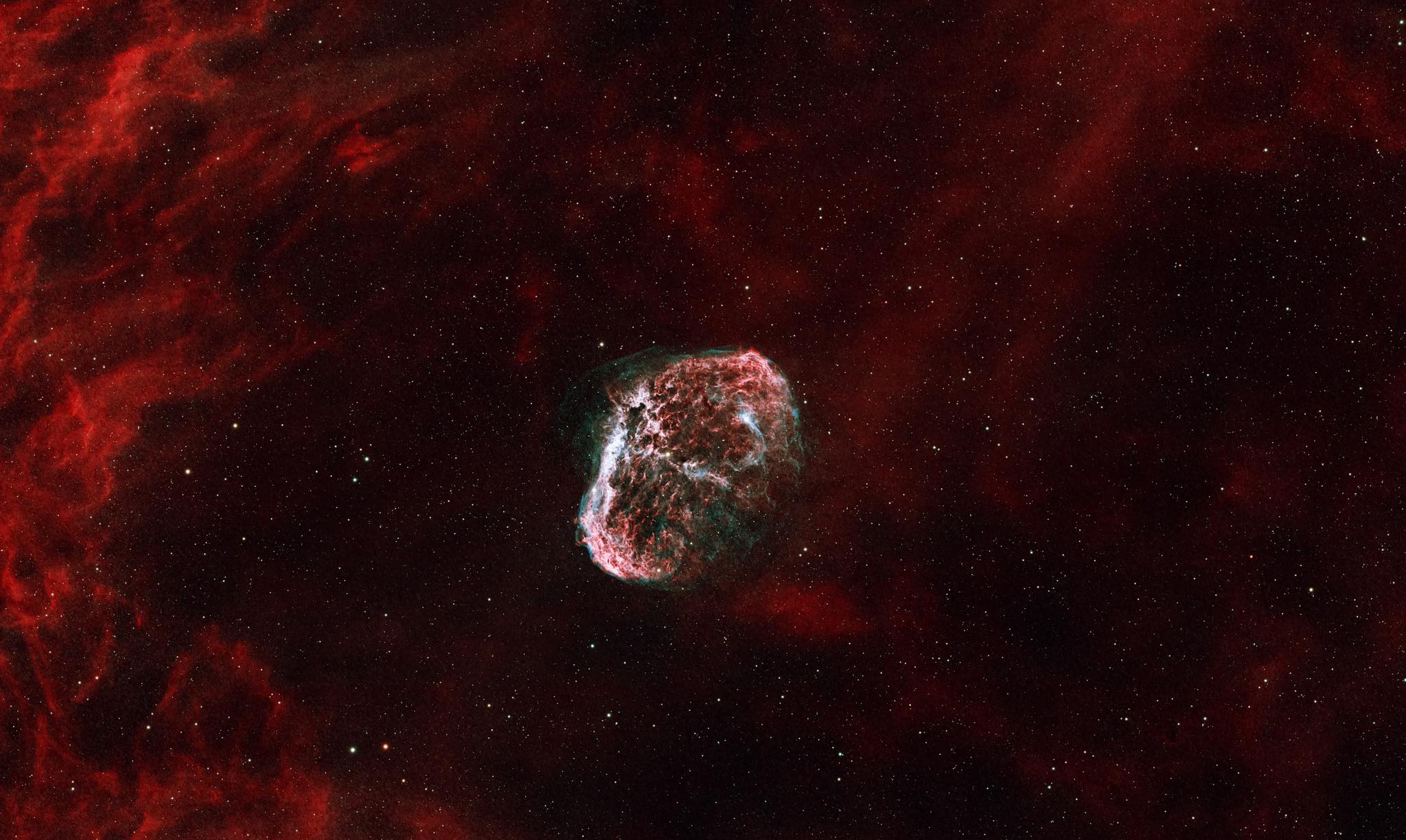 Updated Crescent Nebula, now with almost six hours of data. Oddly enough though, it doesn’t seem a ton better than my one-hour version. Maybe I need to start going out to dark sky areas for narrowband again.