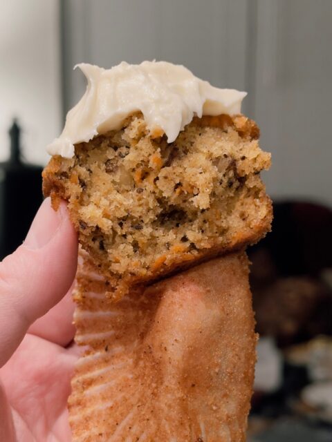 I made cupcake versions of my family’s carrot cake recipe to bring to work. So far they are getting great reviews.